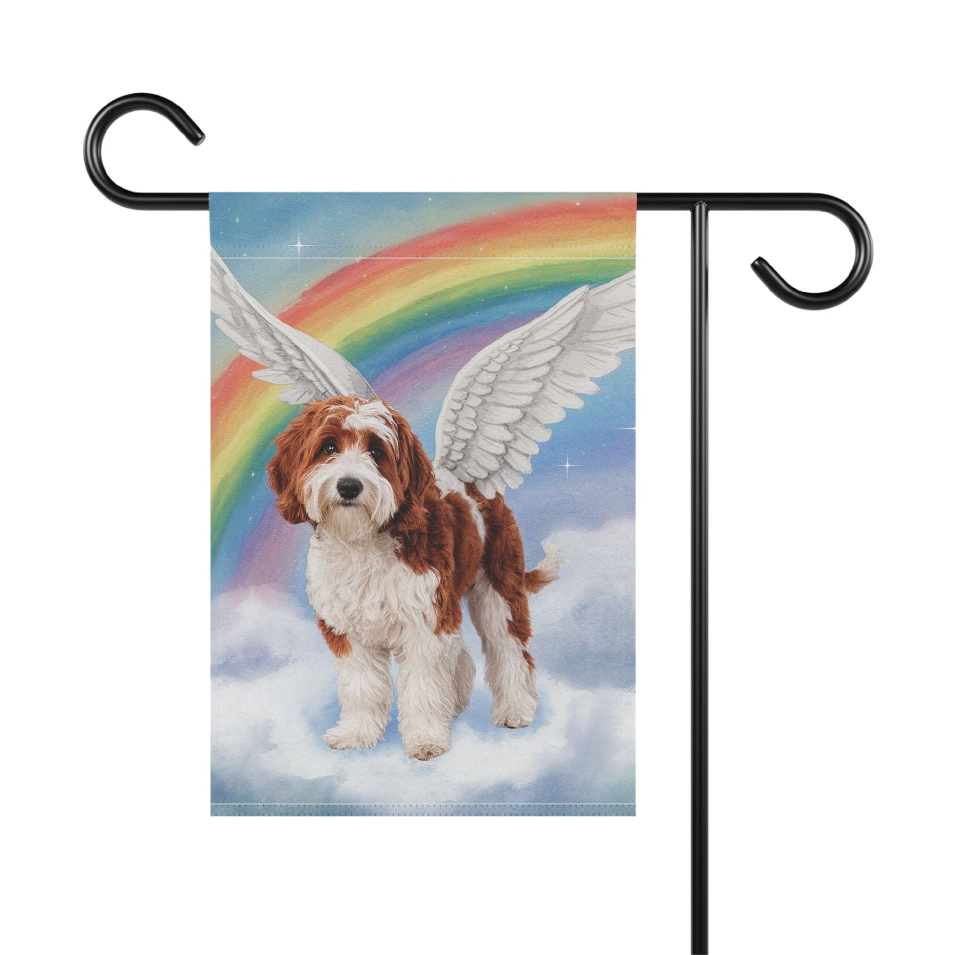 Printify Home Decor Rainbow Bridge Doodle Parti, Loss of Pet Garden Flag, Yard Spring Decor, Grieving Gardener Gift, Dog Memorial
