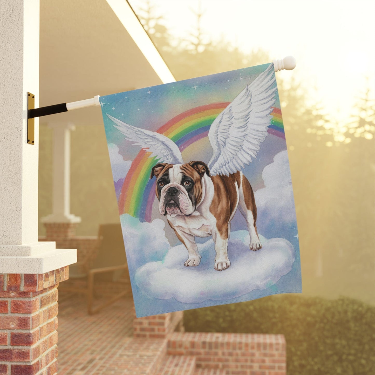Printify Home Decor Rainbow Bridge English Bulldog, Loss of Pet Garden Flag, Yard Spring Decor, Grieving Dog Memorial