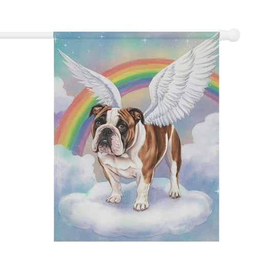 Printify Home Decor 24.5'' × 32'' Rainbow Bridge English Bulldog, Loss of Pet Garden Flag, Yard Spring Decor, Grieving Dog Memorial