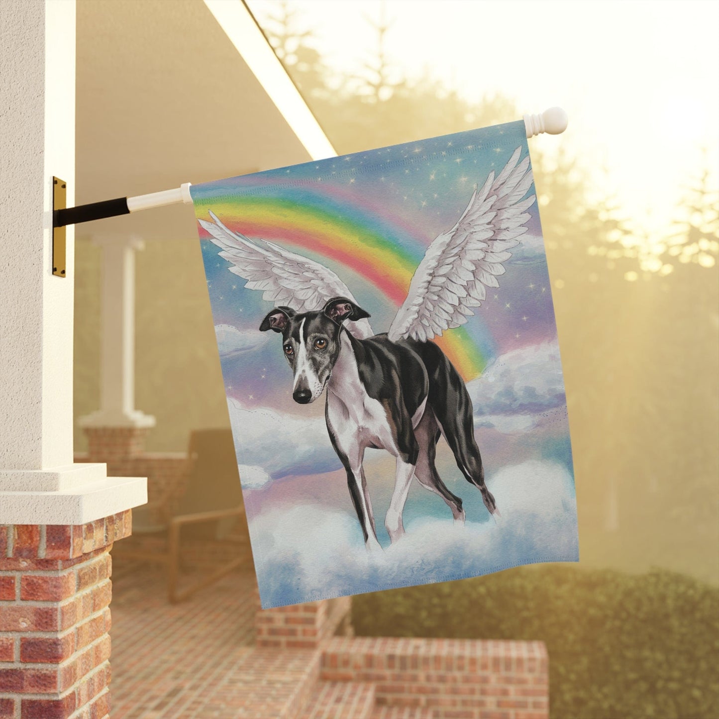 Printify Home Decor Rainbow Bridge Greyhound, Loss of Pet Garden Flag, Front Yard Spring Decor, Grieving Dog Memorial