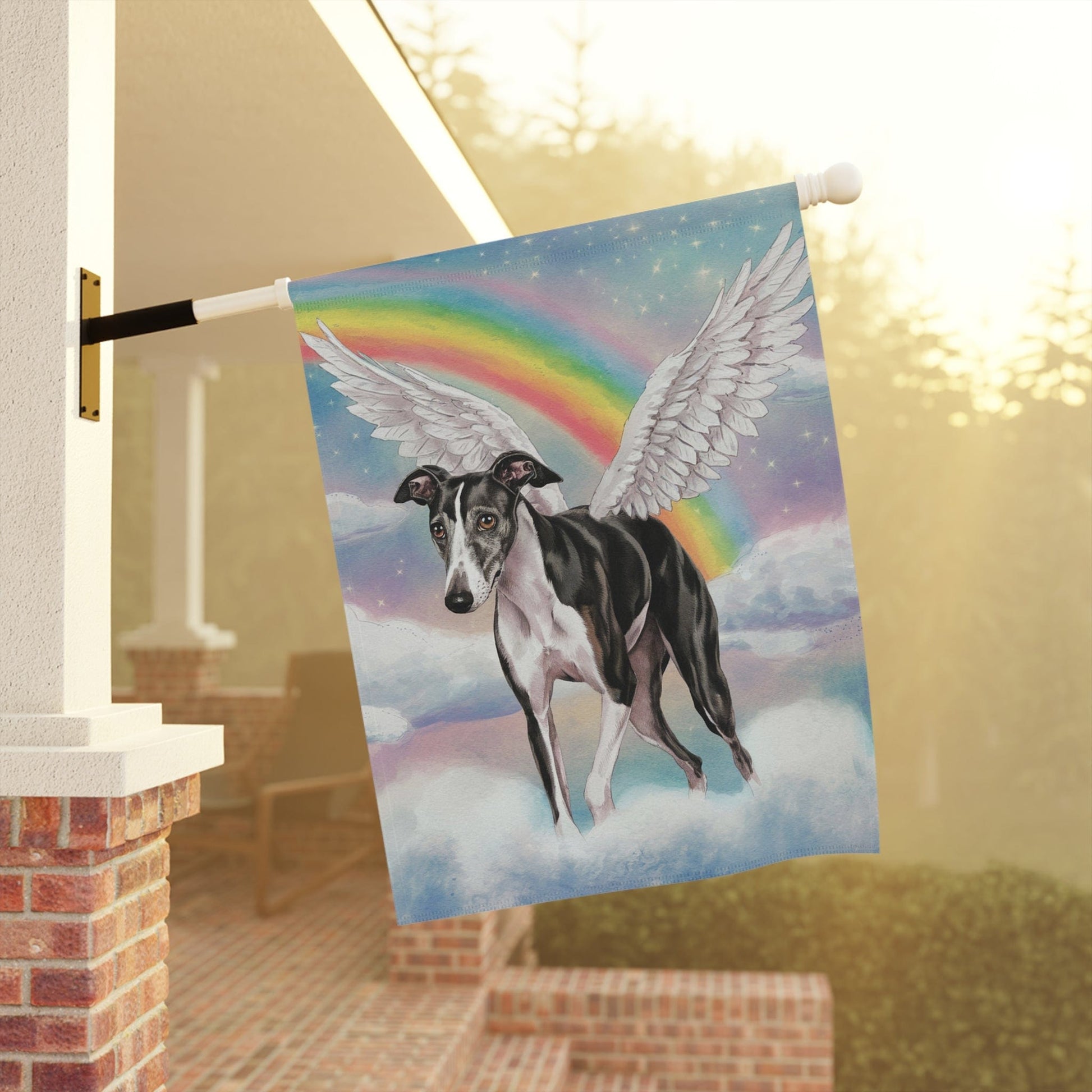 Printify Home Decor Rainbow Bridge Greyhound, Loss of Pet Garden Flag, Front Yard Spring Decor, Grieving Dog Memorial