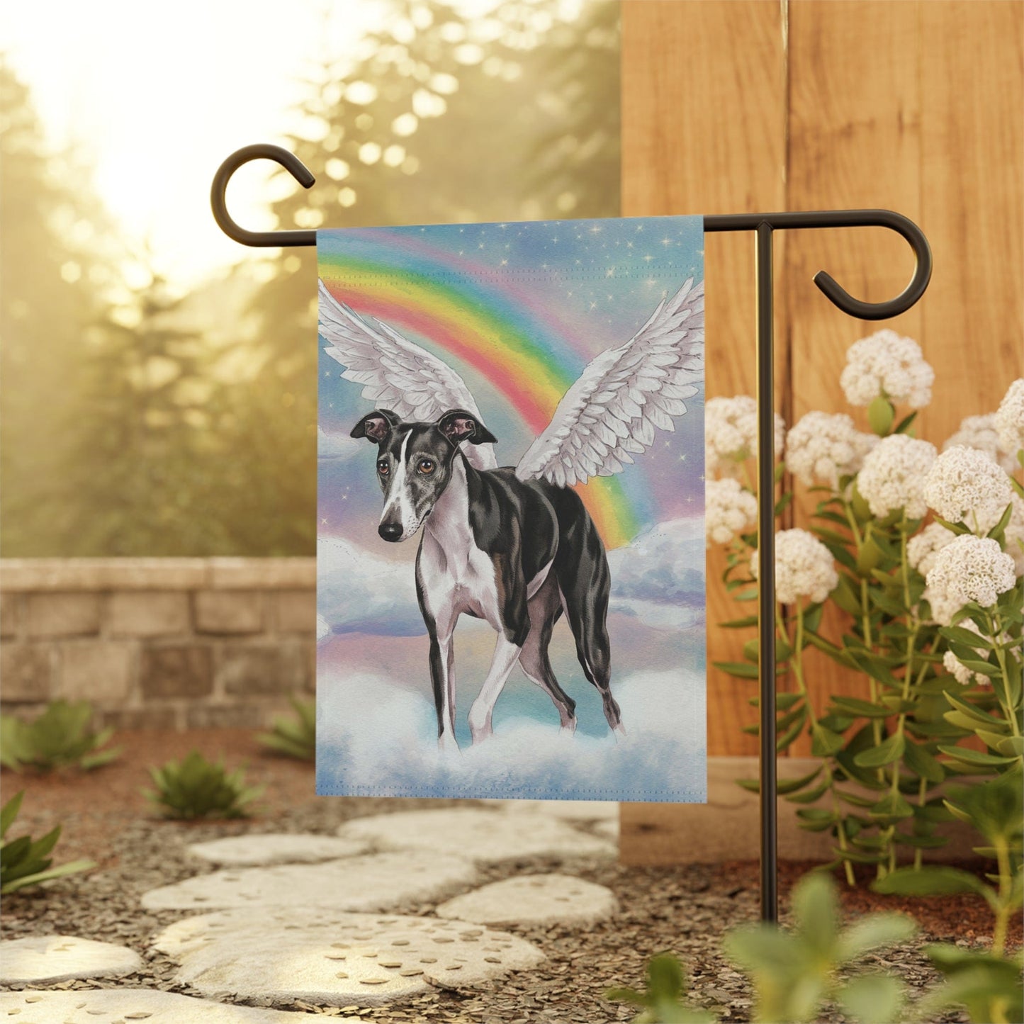 Printify Home Decor Rainbow Bridge Greyhound, Loss of Pet Garden Flag, Front Yard Spring Decor, Grieving Dog Memorial