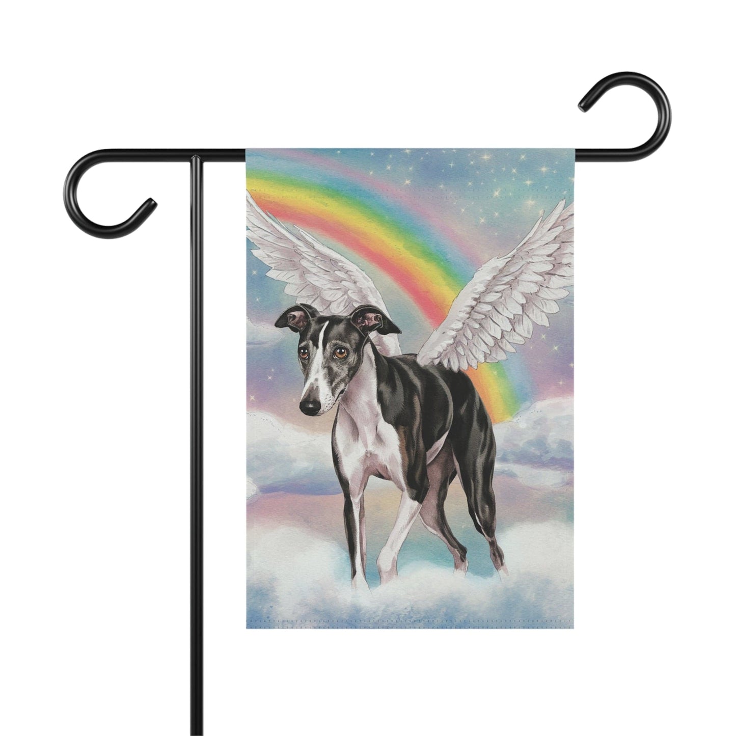 Printify Home Decor 12'' × 18'' Rainbow Bridge Greyhound, Loss of Pet Garden Flag, Front Yard Spring Decor, Grieving Dog Memorial