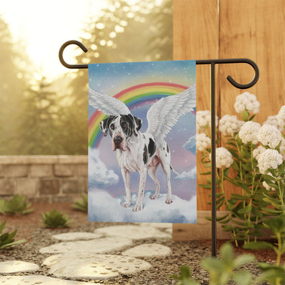Printify Home Decor Rainbow Bridge Harlequin Great Dane, Loss of Pet Garden Flag, Yard Spring Decor, Grieving Dog Memorial