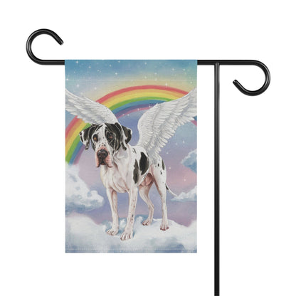 Printify Home Decor Rainbow Bridge Harlequin Great Dane, Loss of Pet Garden Flag, Yard Spring Decor, Grieving Dog Memorial