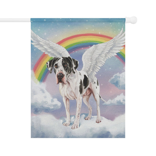 Printify Home Decor 24.5'' × 32'' Rainbow Bridge Harlequin Great Dane, Loss of Pet Garden Flag, Yard Spring Decor, Grieving Dog Memorial