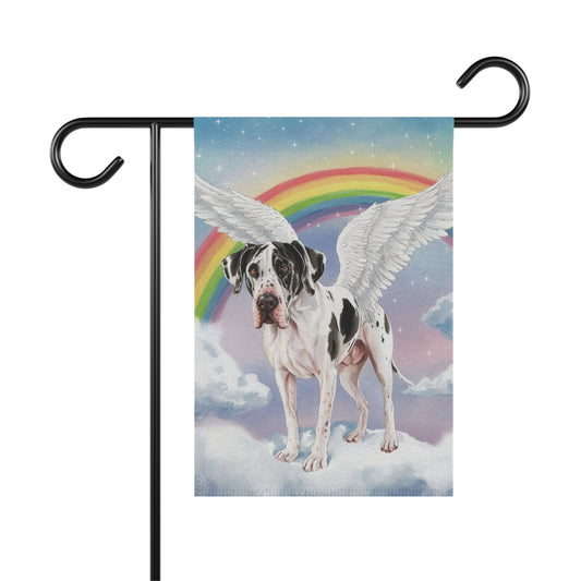 Printify Home Decor 12'' × 18'' Rainbow Bridge Harlequin Great Dane, Loss of Pet Garden Flag, Yard Spring Decor, Grieving Dog Memorial