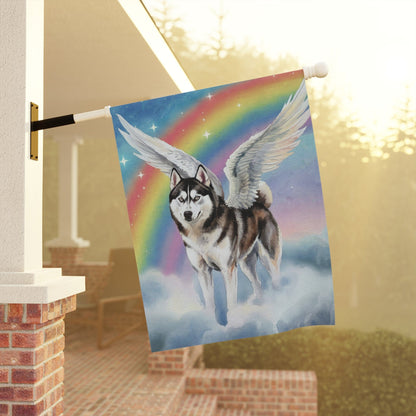 Printify Home Decor Rainbow Bridge Husky, Dog Portrait Garden Flag, Yard Spring Decor, Housewarming Grieving Pet Loss