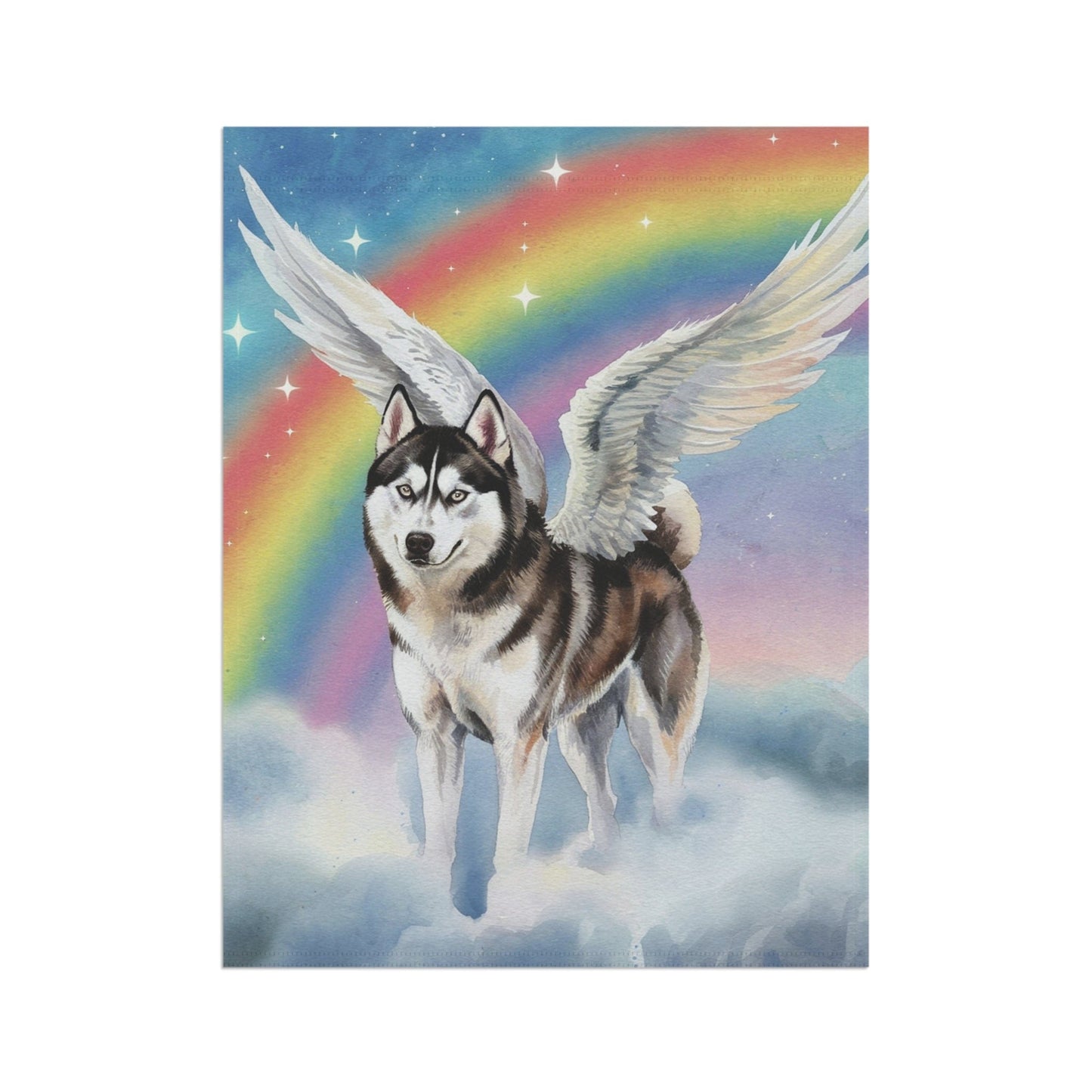 Printify Home Decor Rainbow Bridge Husky, Dog Portrait Garden Flag, Yard Spring Decor, Housewarming Grieving Pet Loss