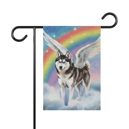 Printify Home Decor 12'' × 18'' Rainbow Bridge Husky, Dog Portrait Garden Flag, Yard Spring Decor, Housewarming Grieving Pet Loss