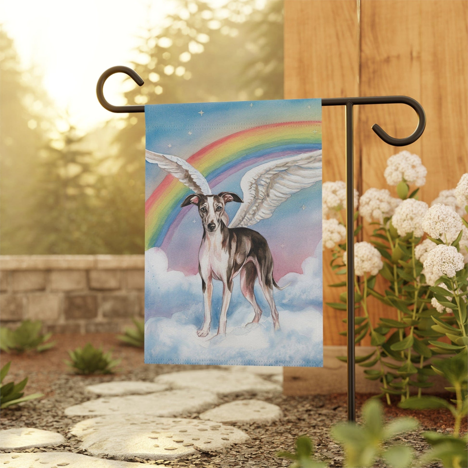 Printify Home Decor Rainbow Bridge Italian Greyhound, Loss of Pet Garden Flag, Front Yard Spring Decor, Grieving Dog Owner