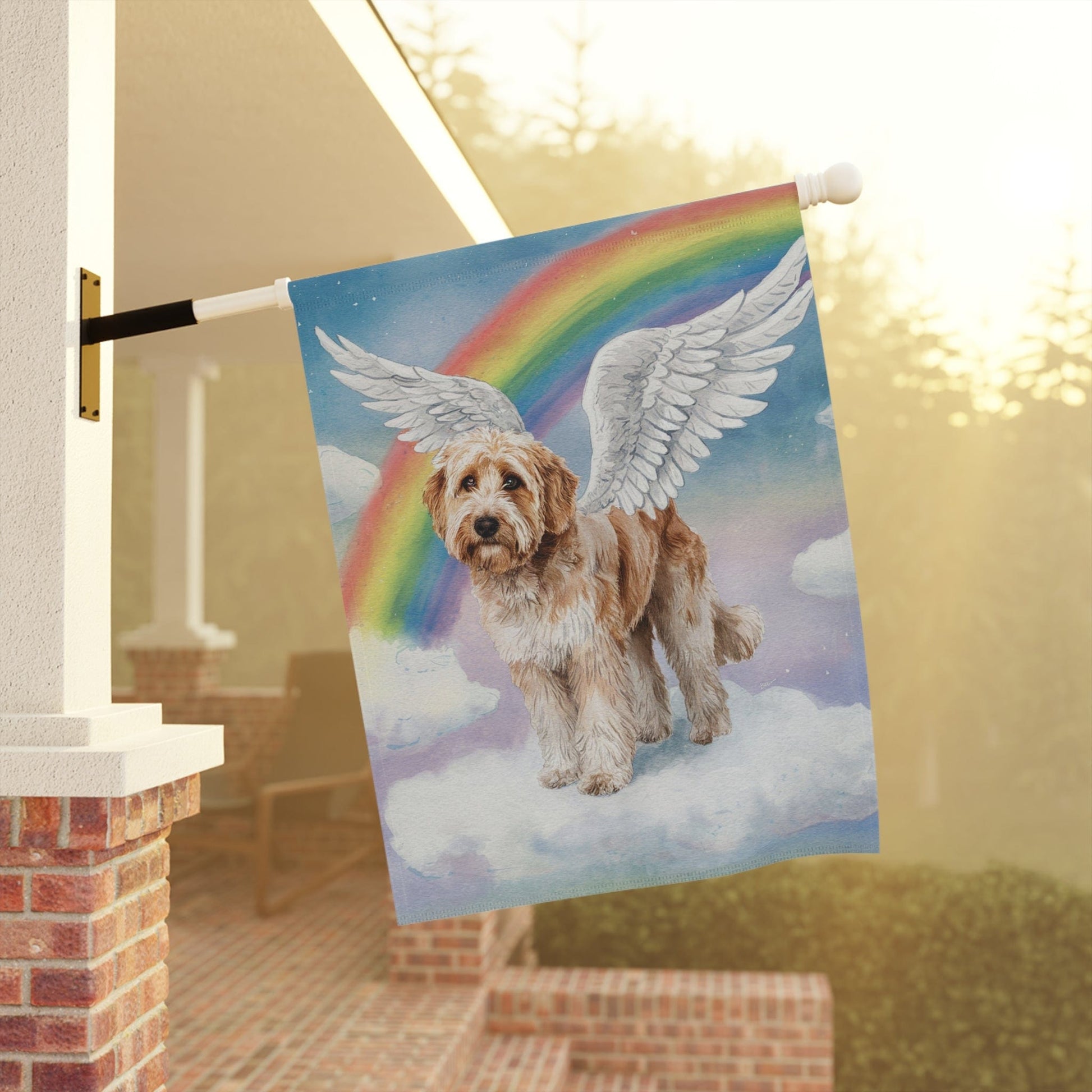 Printify Home Decor Rainbow Bridge Miniature doodle, Loss of Pet Garden Flag, Yard Spring Decor, Grieving Gift Dog Memorial