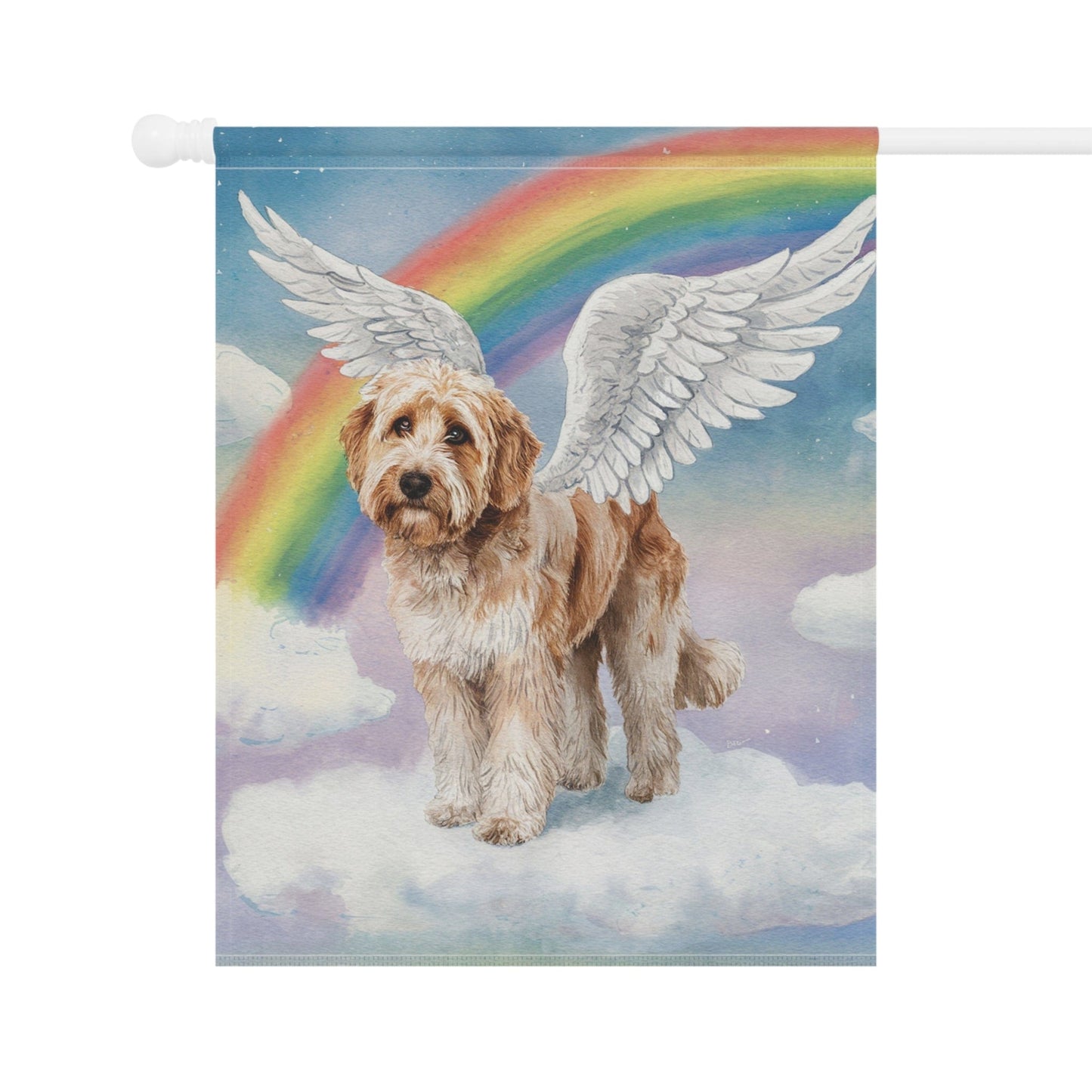Printify Home Decor Rainbow Bridge Miniature doodle, Loss of Pet Garden Flag, Yard Spring Decor, Grieving Gift Dog Memorial
