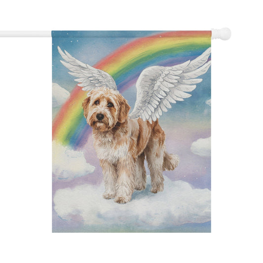 Printify Home Decor 24.5'' × 32'' Rainbow Bridge Miniature doodle, Loss of Pet Garden Flag, Yard Spring Decor, Grieving Gift Dog Memorial