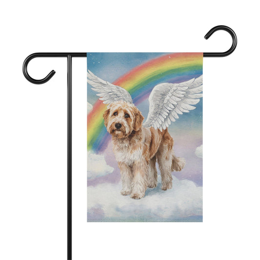 Printify Home Decor 12'' × 18'' Rainbow Bridge Miniature doodle, Loss of Pet Garden Flag, Yard Spring Decor, Grieving Gift Dog Memorial