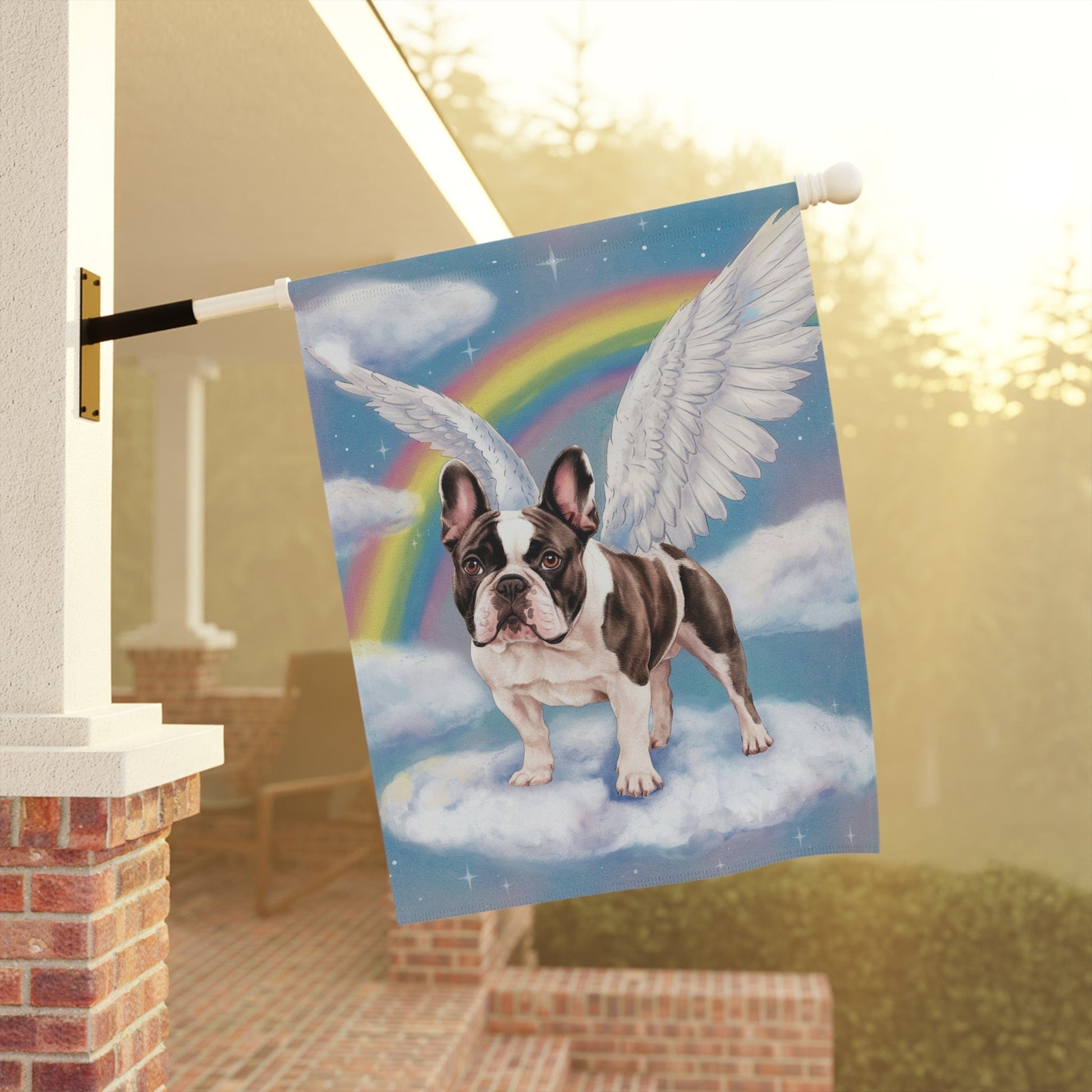 Printify Home Decor Rainbow Bridge Piebald French Bulldog, Loss of Pet Garden Flag, Yard Spring Decor, Grieving Dog Memorial