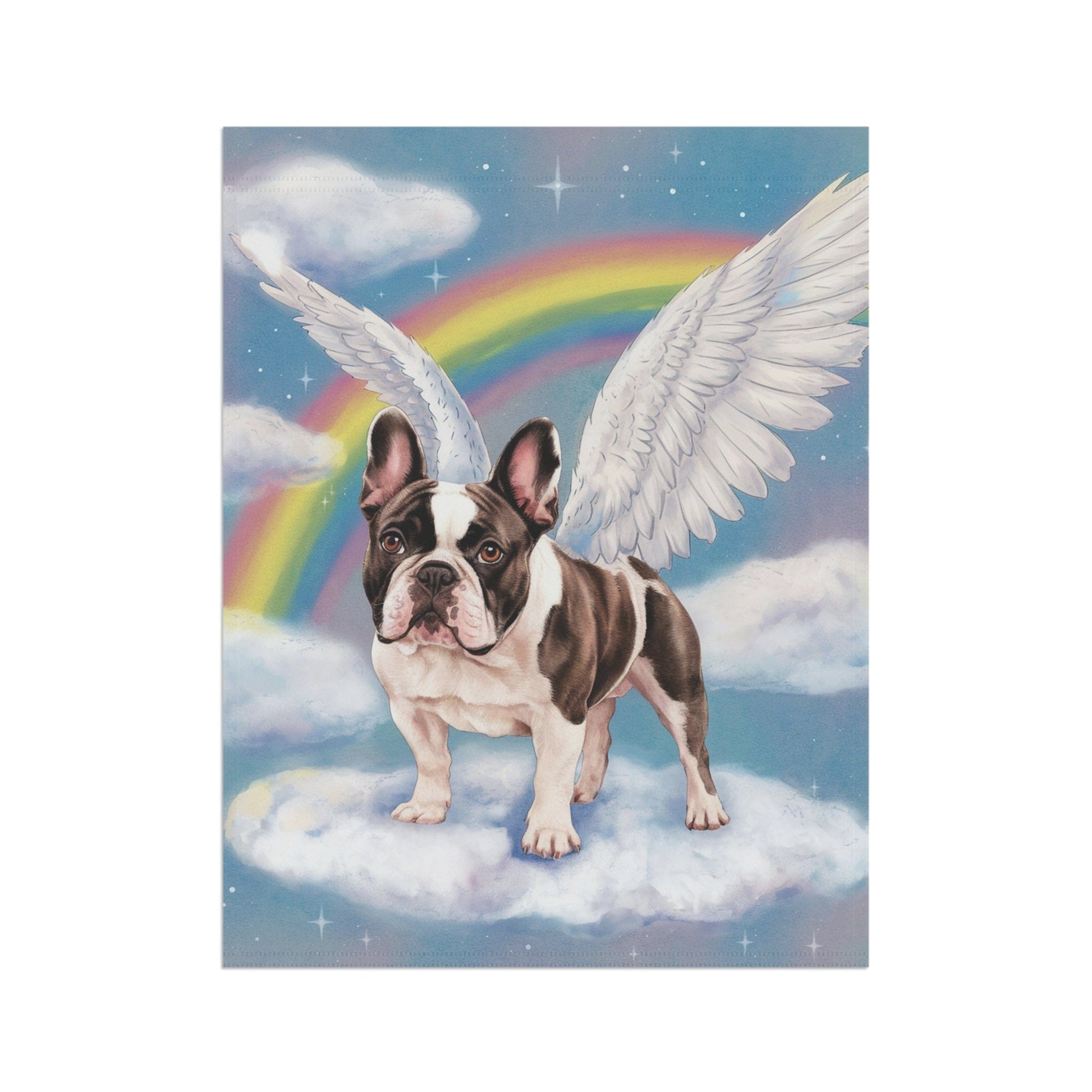 Printify Home Decor Rainbow Bridge Piebald French Bulldog, Loss of Pet Garden Flag, Yard Spring Decor, Grieving Dog Memorial