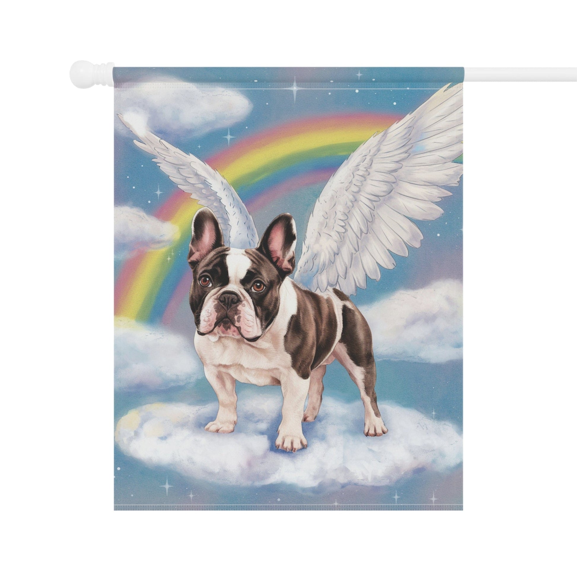 Printify Home Decor Rainbow Bridge Piebald French Bulldog, Loss of Pet Garden Flag, Yard Spring Decor, Grieving Dog Memorial