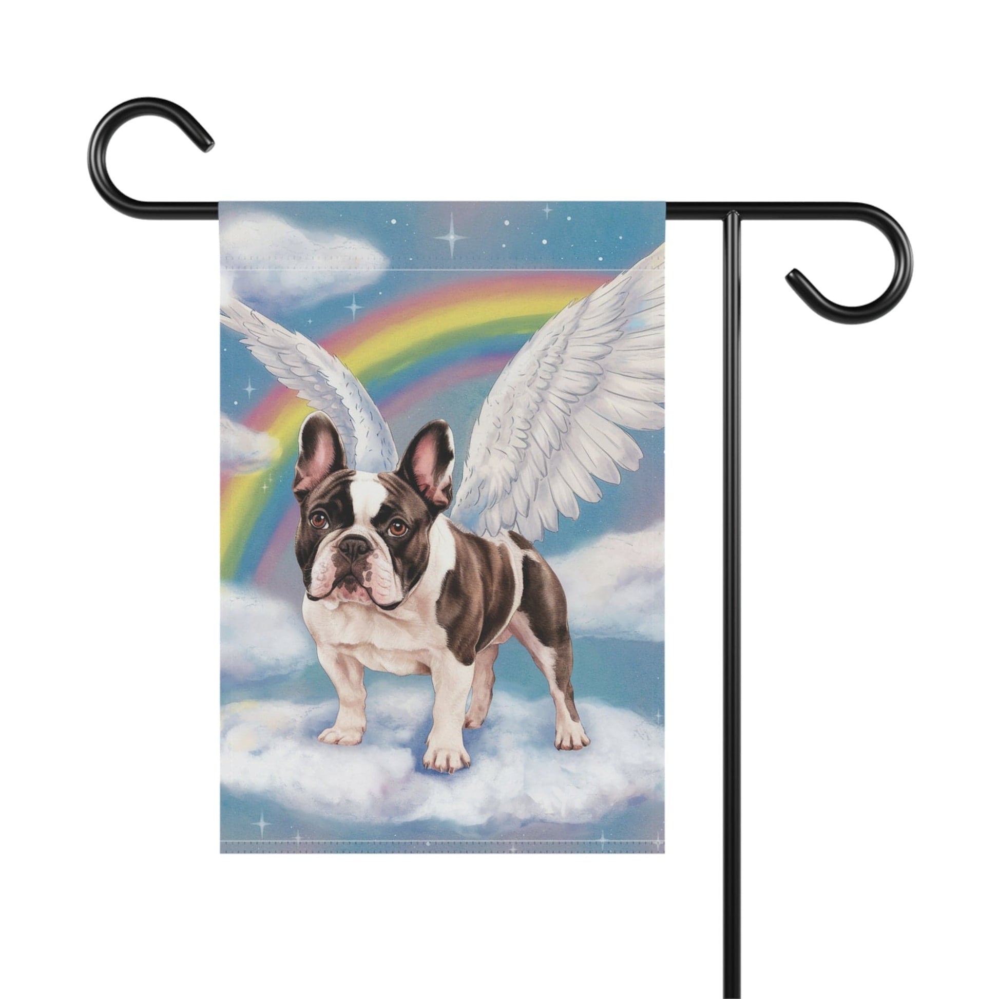 Printify Home Decor Rainbow Bridge Piebald French Bulldog, Loss of Pet Garden Flag, Yard Spring Decor, Grieving Dog Memorial