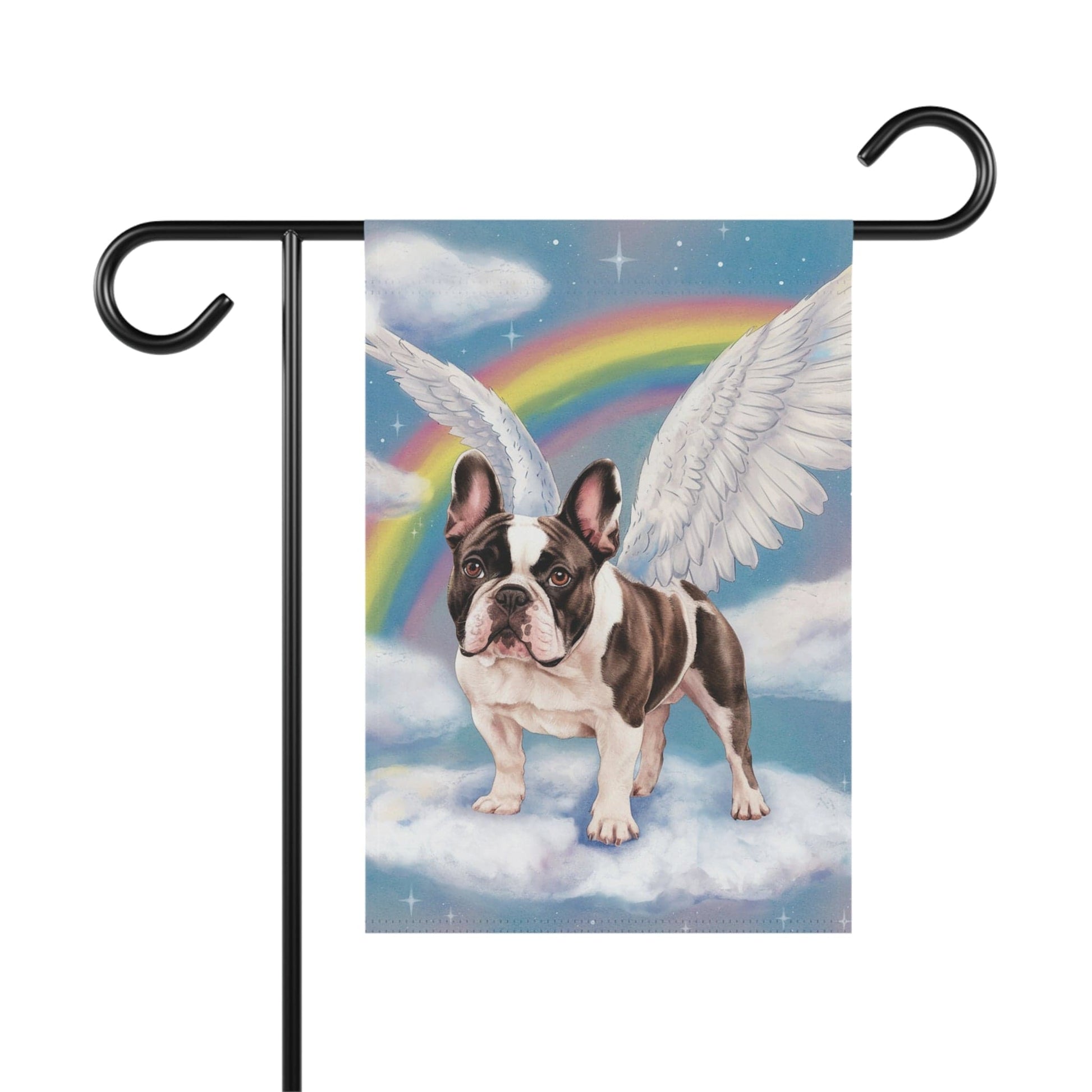 Printify Home Decor 12'' × 18'' Rainbow Bridge Piebald French Bulldog, Loss of Pet Garden Flag, Yard Spring Decor, Grieving Dog Memorial