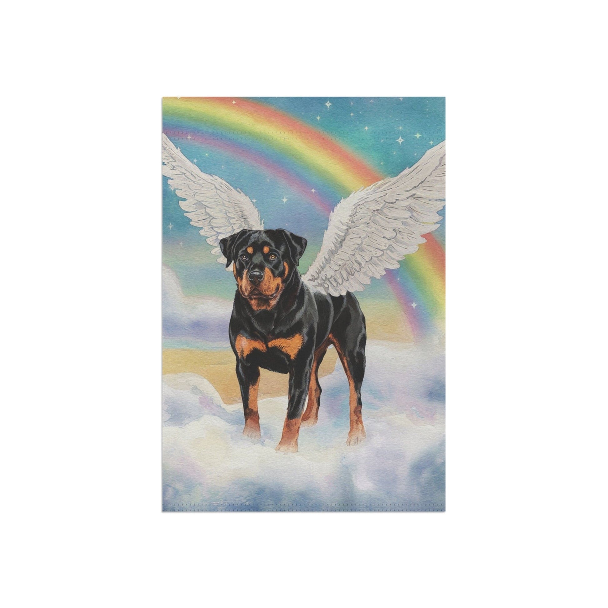 Printify Home Decor Rainbow Bridge Rottweiler, Loss of Pet Garden Flag, Yard Spring Decor, Grieving Gardener Gift, Memorial Gifts