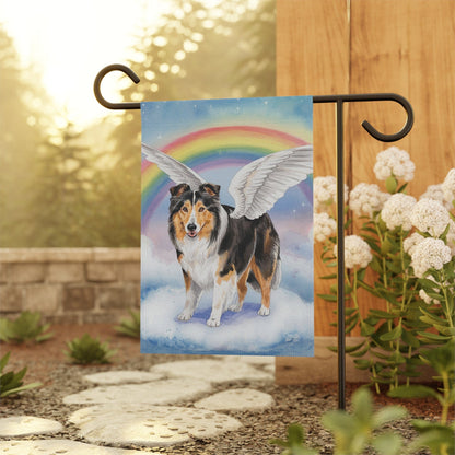 Printify Home Decor Rainbow Bridge Rough Collie, Loss of Pet Garden Flag, Yard Spring Decor, Grieving Gardener Memorial Gift