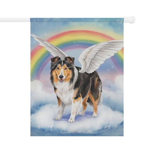 Printify Home Decor 24.5'' × 32'' Rainbow Bridge Rough Collie, Loss of Pet Garden Flag, Yard Spring Decor, Grieving Gardener Memorial Gift