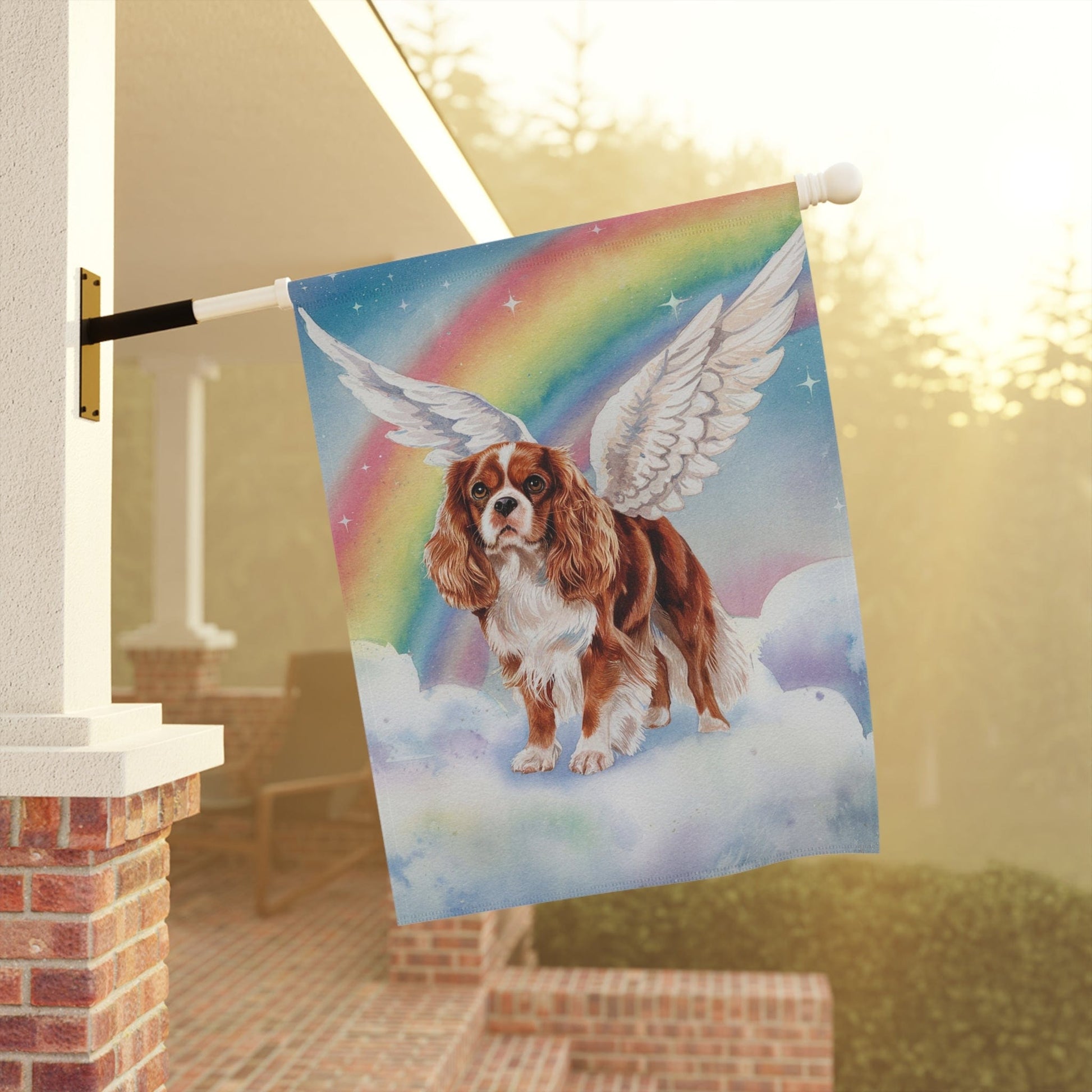 Printify Home Decor Rainbow Bridge Ruby Cavalier King Charles Spaniel, Loss of Pet Garden Flag, Yard Decor, Dog Grief Gift, Memorial