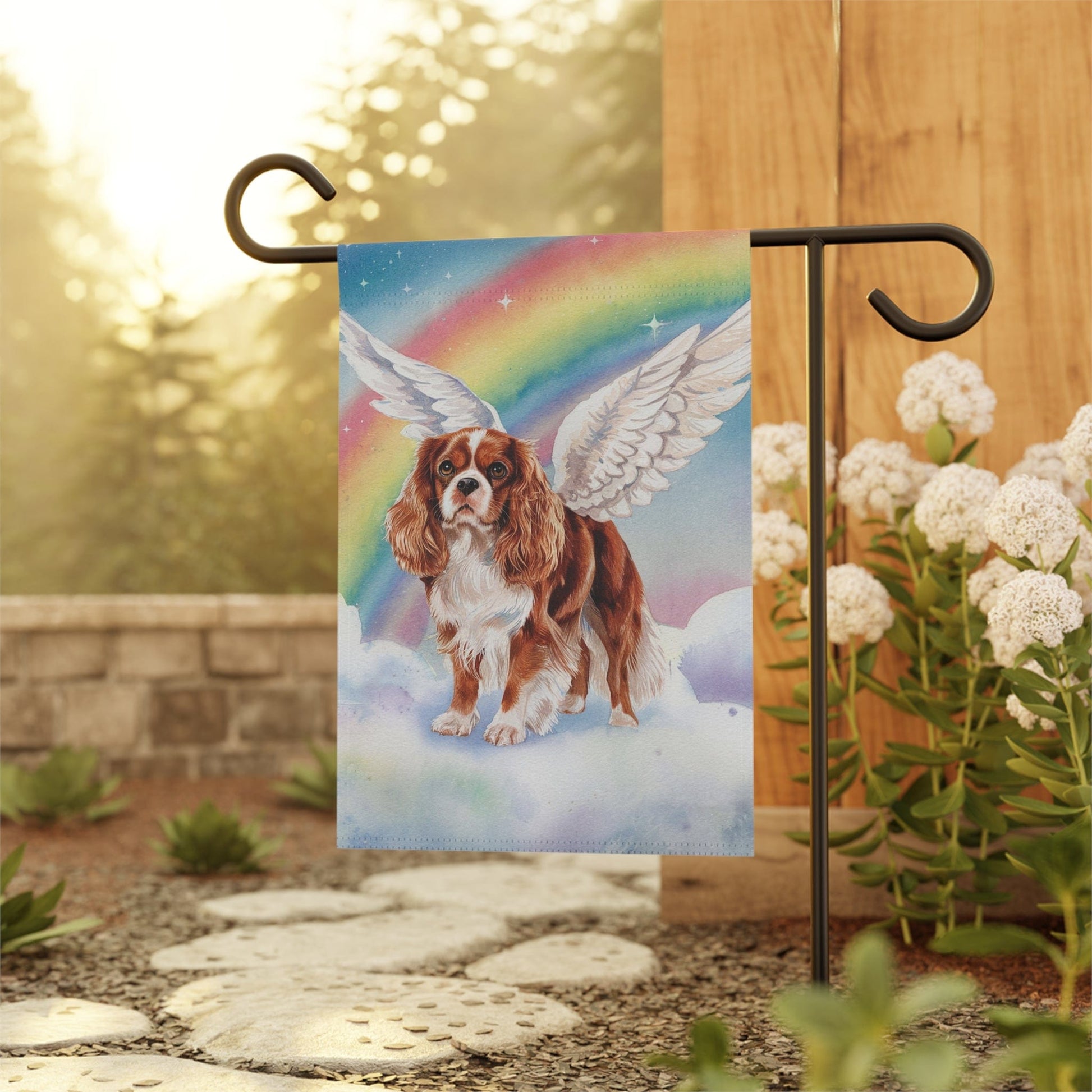 Printify Home Decor Rainbow Bridge Ruby Cavalier King Charles Spaniel, Loss of Pet Garden Flag, Yard Decor, Dog Grief Gift, Memorial