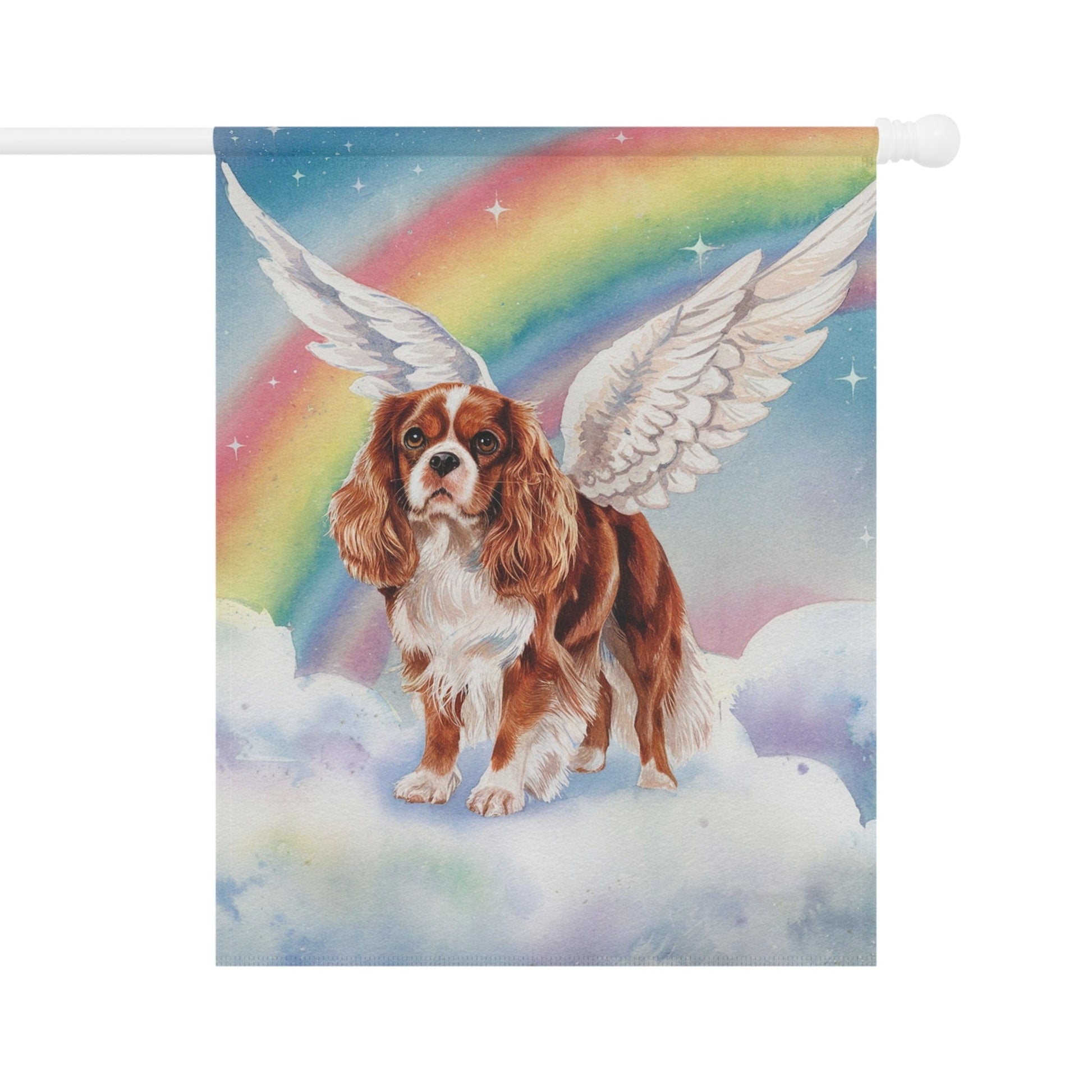 Printify Home Decor 24.5'' × 32'' Rainbow Bridge Ruby Cavalier King Charles Spaniel, Loss of Pet Garden Flag, Yard Decor, Dog Grief Gift, Memorial
