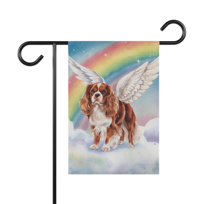 Printify Home Decor 12'' × 18'' Rainbow Bridge Ruby Cavalier King Charles Spaniel, Loss of Pet Garden Flag, Yard Decor, Dog Grief Gift, Memorial