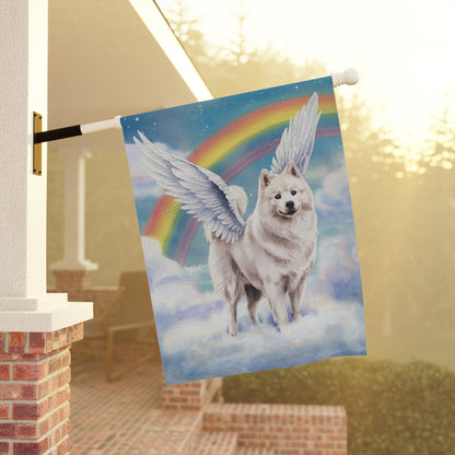 Printify Home Decor Rainbow Bridge Samoyed, Loss of Pet Garden Flag, Front Yard Spring Decor, Grieving Angel Dog Owner
