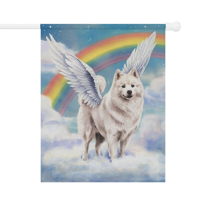 Printify Home Decor 24.5'' × 32'' Rainbow Bridge Samoyed, Loss of Pet Garden Flag, Front Yard Spring Decor, Grieving Angel Dog Owner