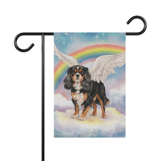 Printify Home Decor 12'' × 18'' Rainbow Bridge Tricolor Cavalier King Charles Spaniel, Loss of Pet Garden Flag, Yard Spring Decor, Memorial for Dog