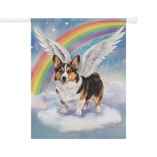 Printify Garden Flag 24.5'' × 32'' Rainbow Bridge Tricolor Corgi, Loss of Pet Garden Flag, Yard Spring Decor