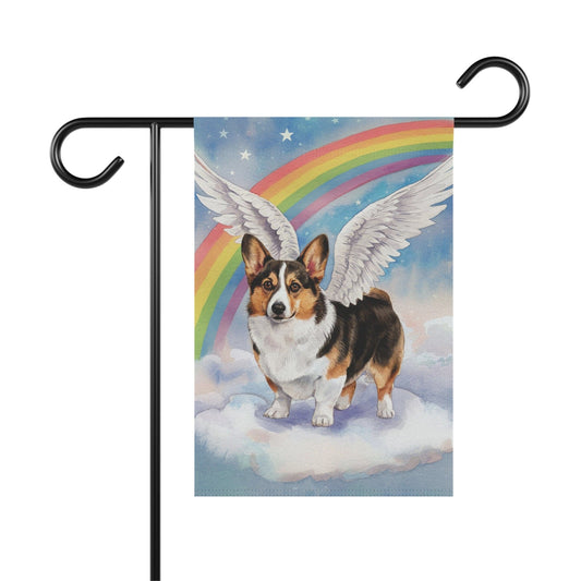 Printify Garden Flag 12'' × 18'' Rainbow Bridge Tricolor Corgi, Loss of Pet Garden Flag, Yard Spring Decor