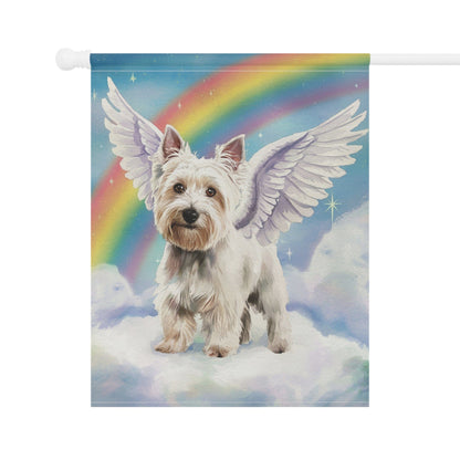 Printify Home Decor Rainbow Bridge Westie, Angelic West Highland Terrier Loss of Pet Garden Flag, Yard Grieving