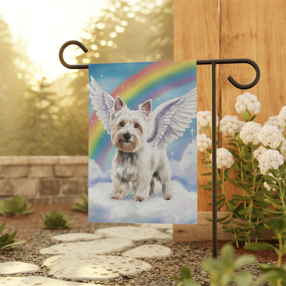 Printify Home Decor Rainbow Bridge Westie, Angelic West Highland Terrier Loss of Pet Garden Flag, Yard Grieving