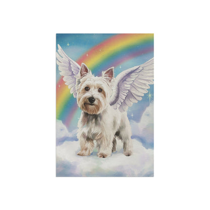 Printify Home Decor Rainbow Bridge Westie, Angelic West Highland Terrier Loss of Pet Garden Flag, Yard Grieving