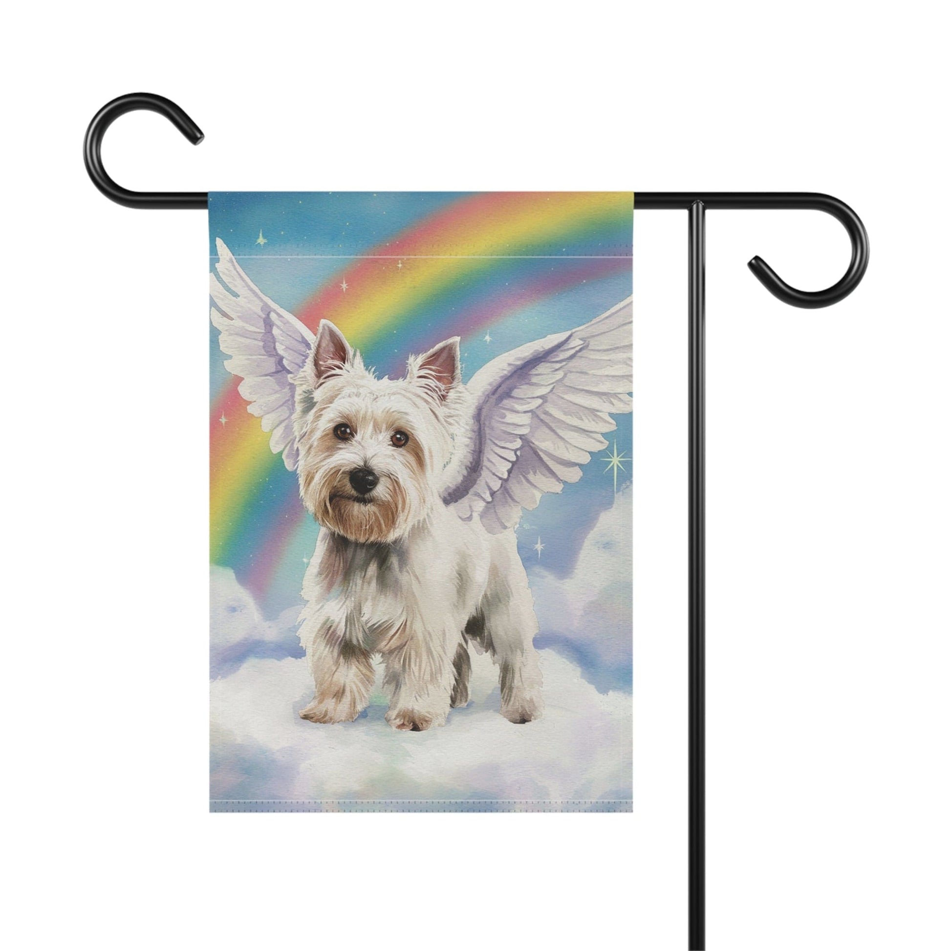 Printify Home Decor Rainbow Bridge Westie, Angelic West Highland Terrier Loss of Pet Garden Flag, Yard Grieving
