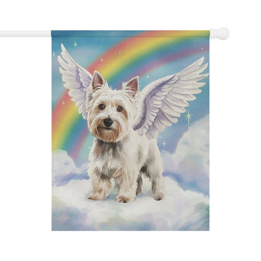 Printify Home Decor 24.5'' × 32'' Rainbow Bridge Westie, Angelic West Highland Terrier Loss of Pet Garden Flag, Yard Grieving