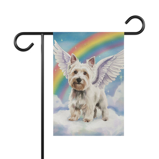Printify Home Decor 12'' × 18'' Rainbow Bridge Westie, Angelic West Highland Terrier Loss of Pet Garden Flag, Yard Grieving
