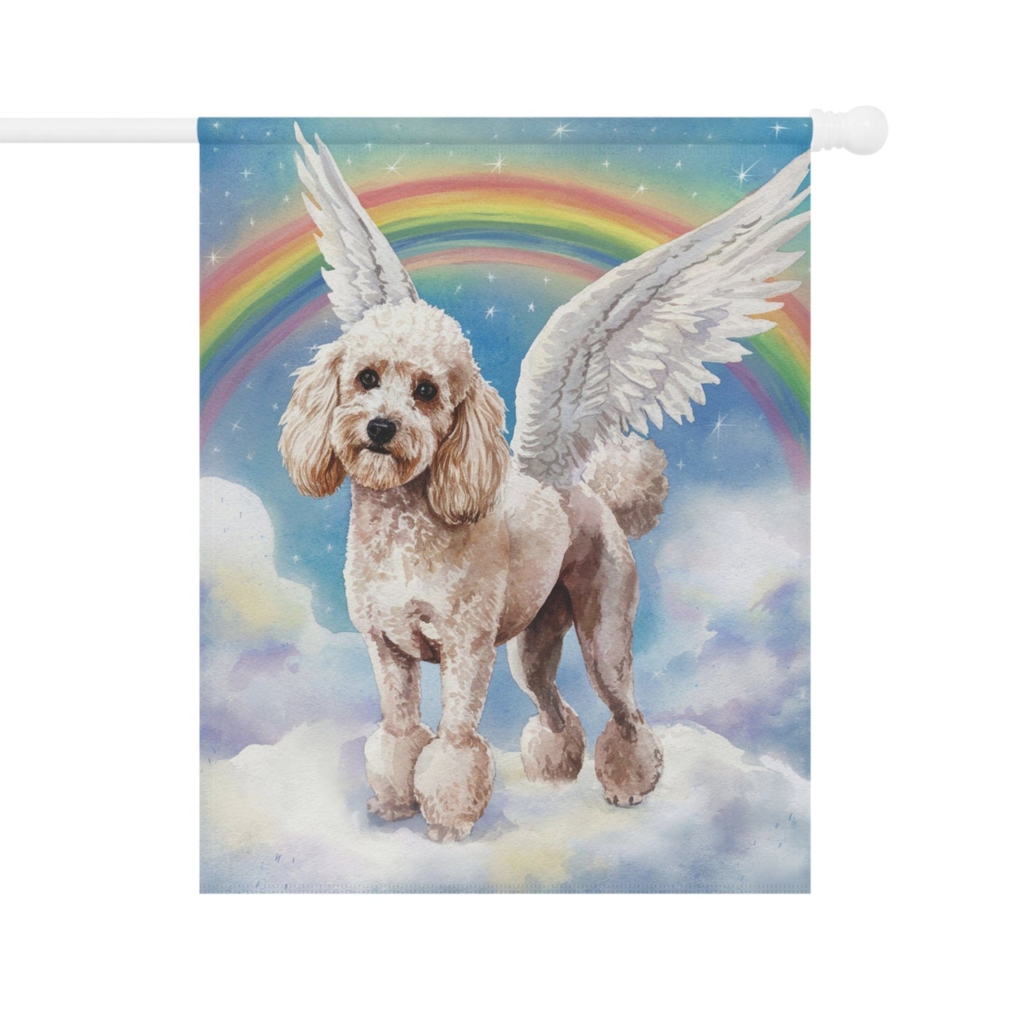 Printify Home Decor 24.5'' × 32'' Rainbow Bridge White French Poodle, Loss of Pet Garden Flag, Yard Spring Decor, Grieving