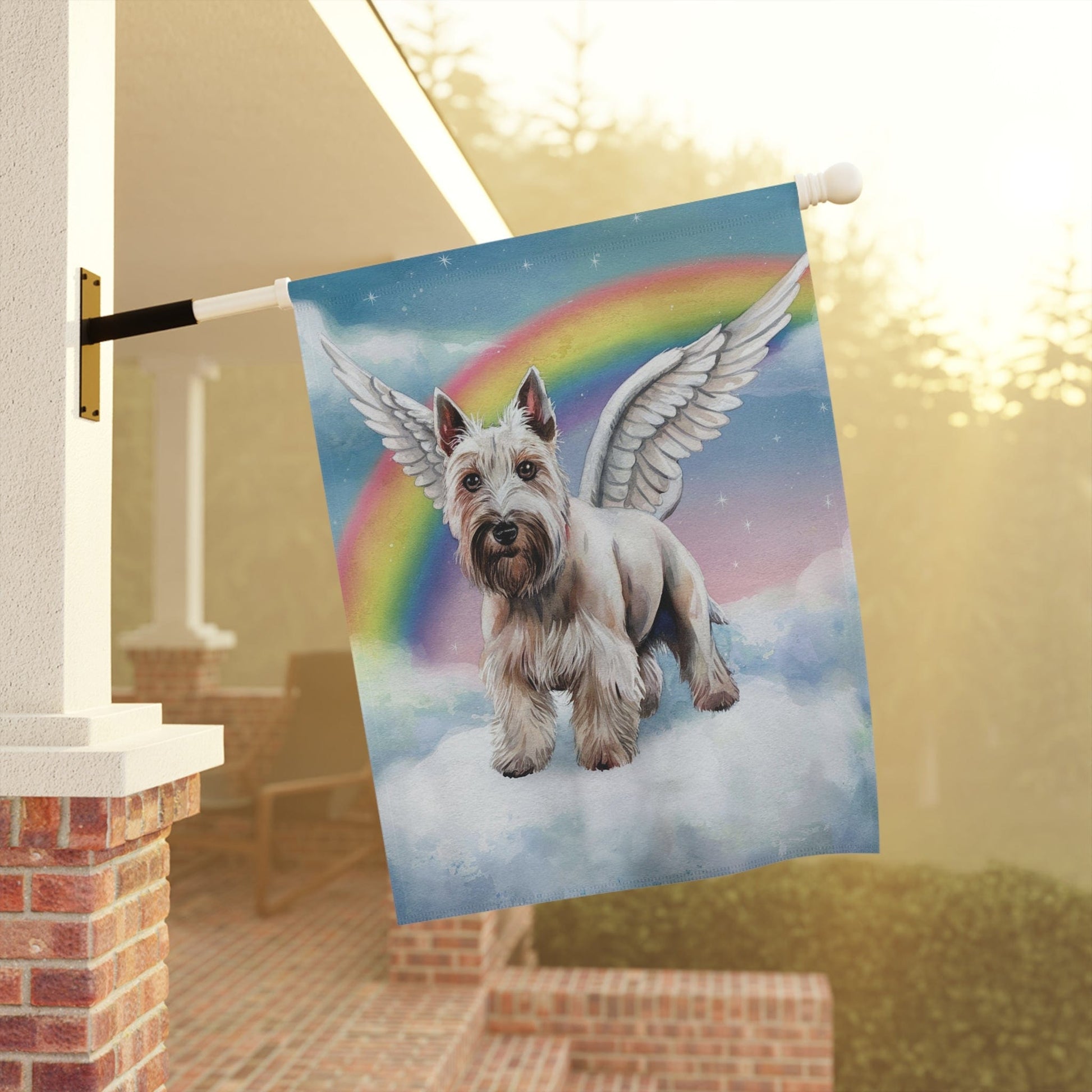 Printify Home Decor Rainbow Bridge White Scottish Terrier, Loss of Scottie Dog, Pet Garden Flag, Yard Spring Grieving