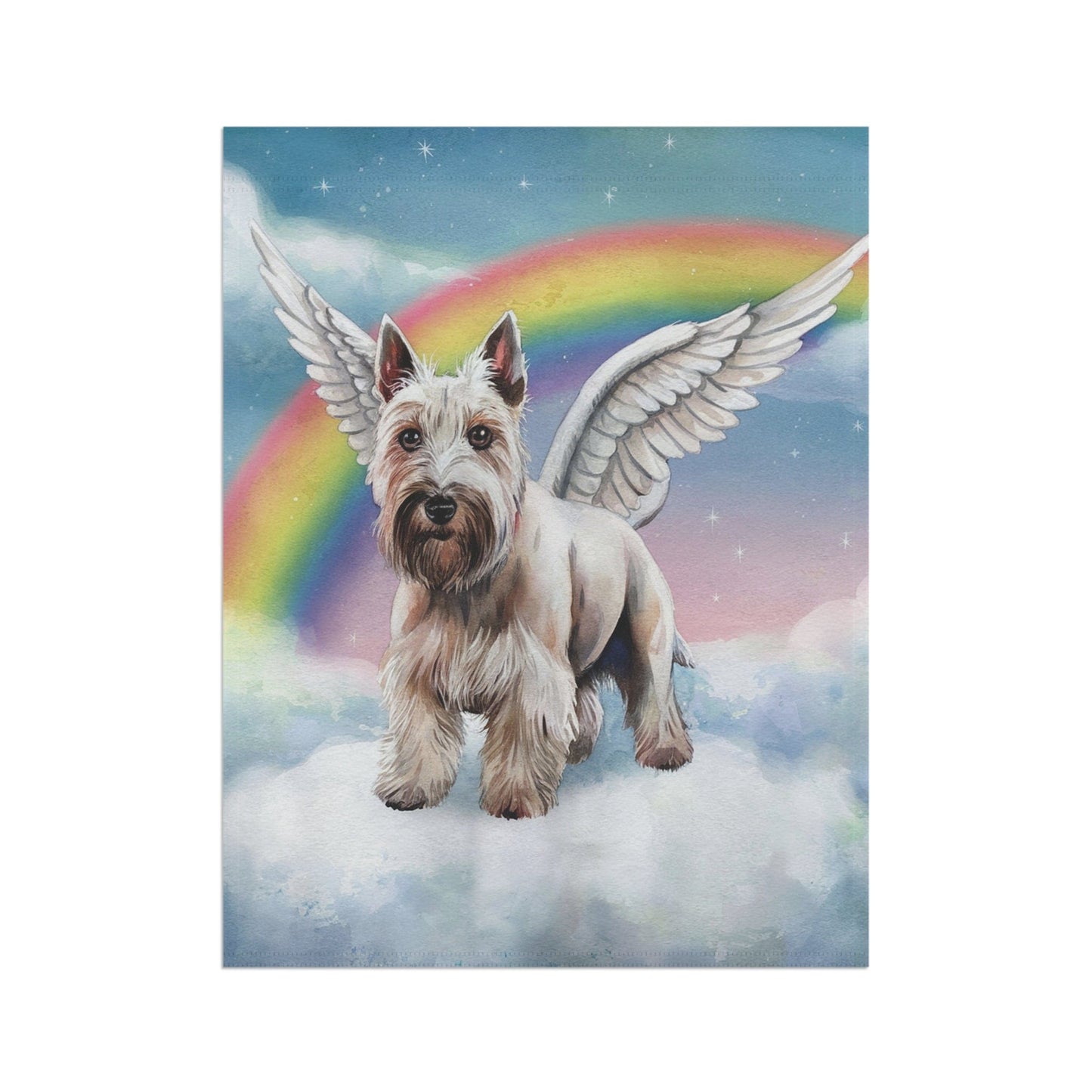 Printify Home Decor Rainbow Bridge White Scottish Terrier, Loss of Scottie Dog, Pet Garden Flag, Yard Spring Grieving