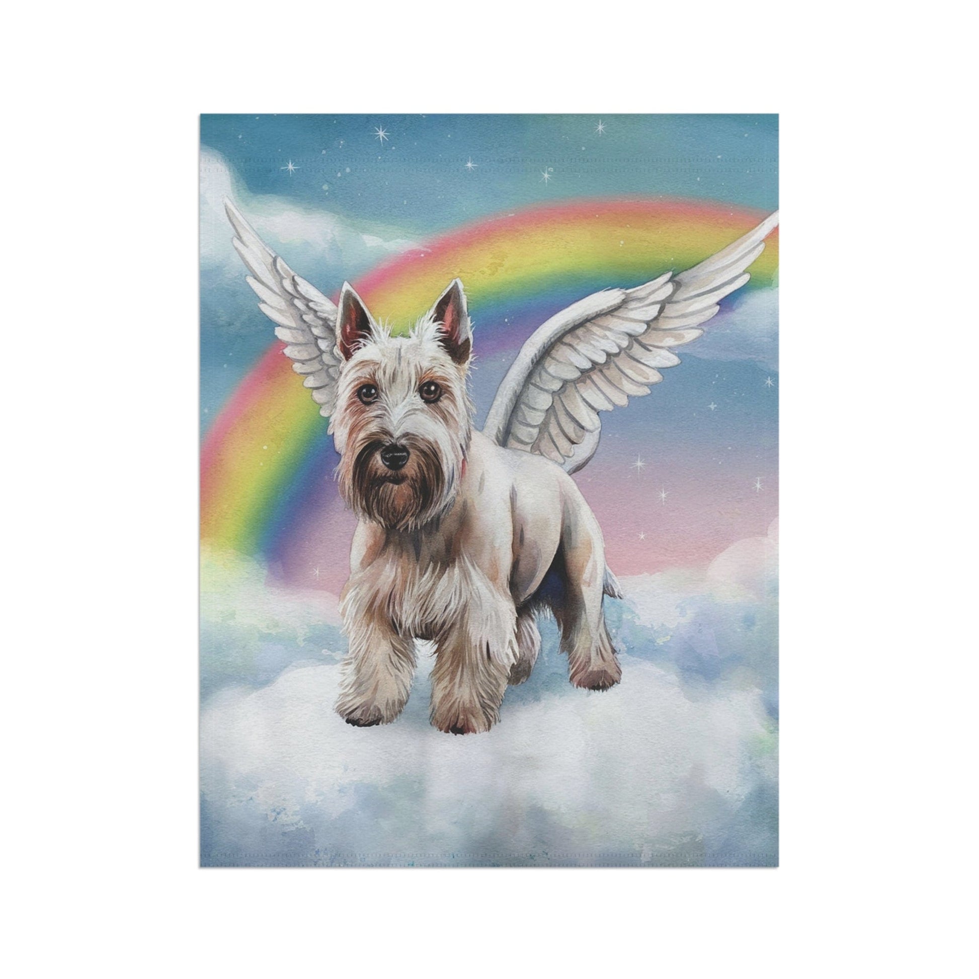 Printify Home Decor Rainbow Bridge White Scottish Terrier, Loss of Scottie Dog, Pet Garden Flag, Yard Spring Grieving