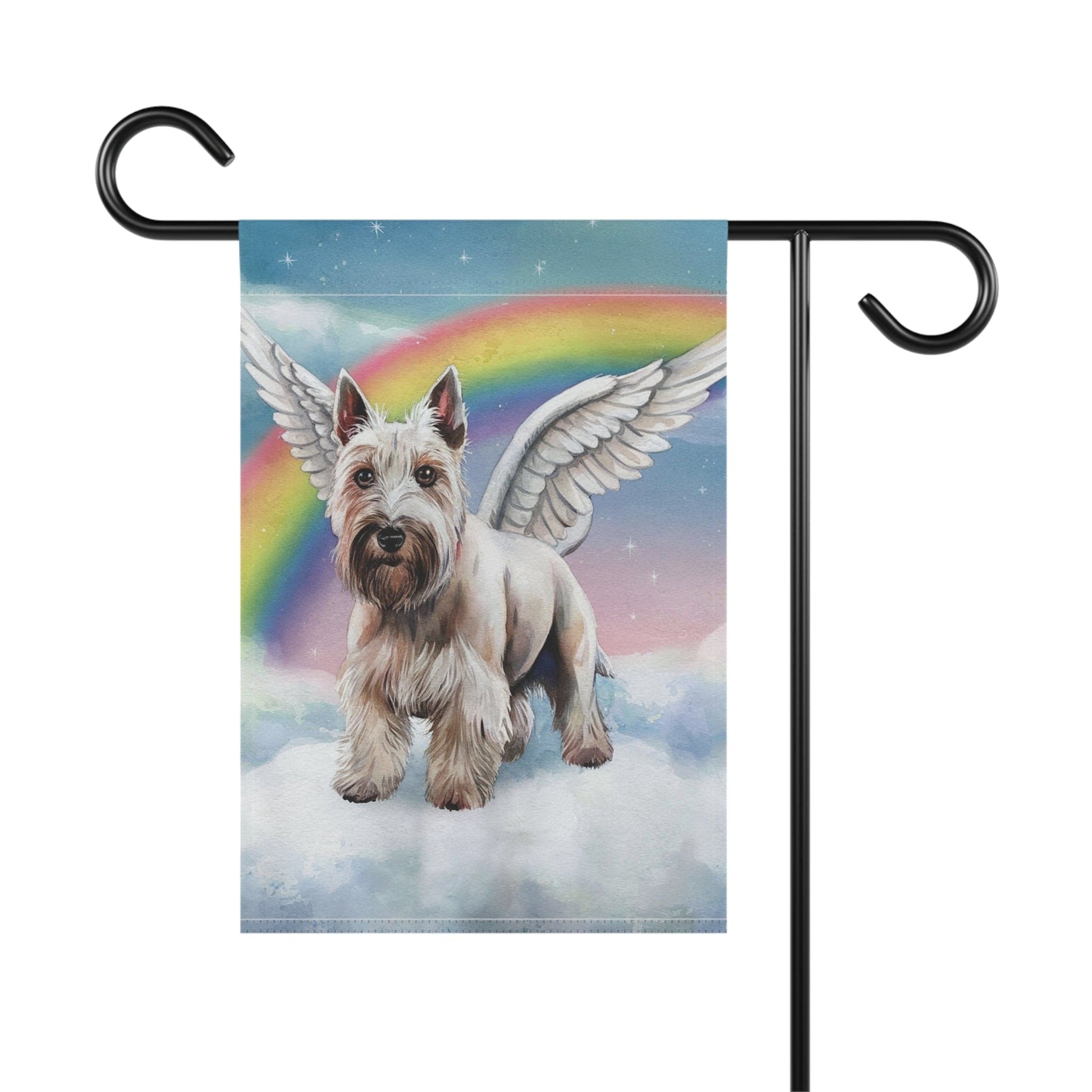 Printify Home Decor Rainbow Bridge White Scottish Terrier, Loss of Scottie Dog, Pet Garden Flag, Yard Spring Grieving