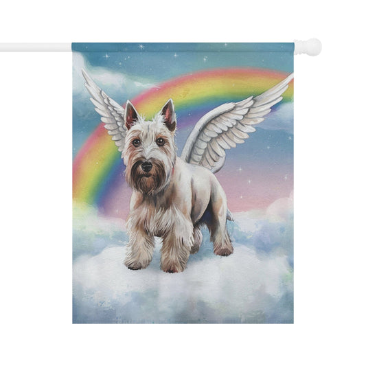 Printify Home Decor 24.5'' × 32'' Rainbow Bridge White Scottish Terrier, Loss of Scottie Dog, Pet Garden Flag, Yard Spring Grieving