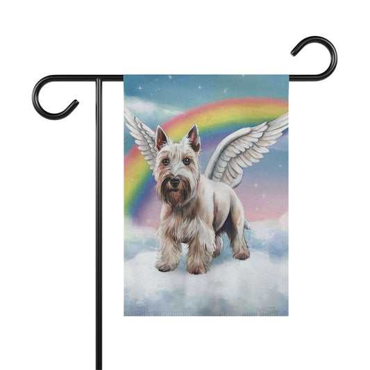 Printify Home Decor 12'' × 18'' Rainbow Bridge White Scottish Terrier, Loss of Scottie Dog, Pet Garden Flag, Yard Spring Grieving