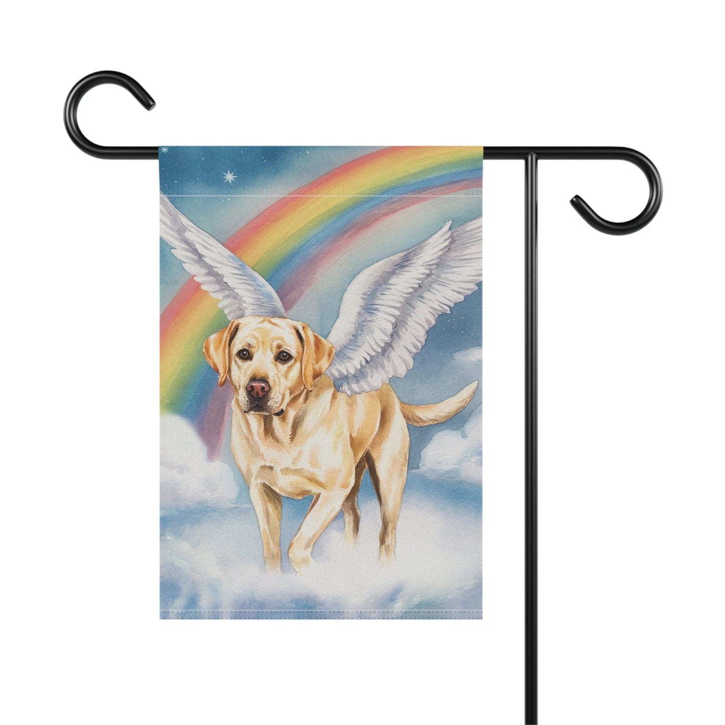 Printify Home Decor Rainbow Bridge Yellow Labrador Retriever, Loss of Pet Garden Flag, Yard Spring Decor, Grieving Dog Memorial